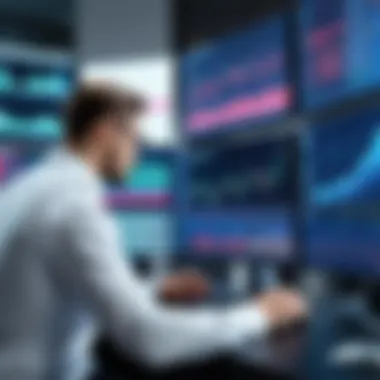 A close-up of a trader analyzing market data on multiple screens