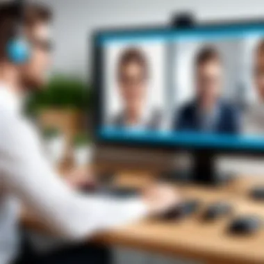 Business professionals engaged in a video call using Skype Desktop Phone.