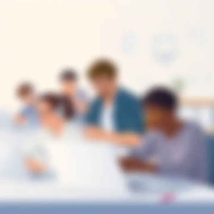 Students Engaging with E-Learning A diverse group of students engaging with online courses on different devices.