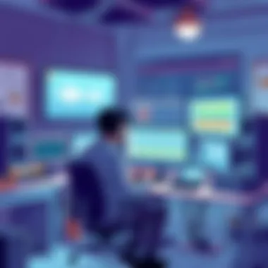 Creative Workspace with Audio Editing Software An artist using audio editing software in a creative workspace