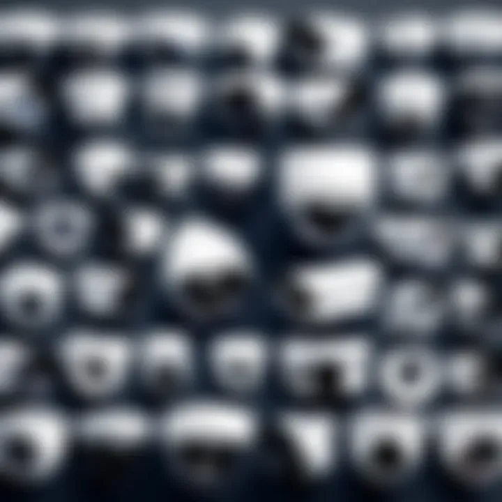 Various types of surveillance cameras displayed