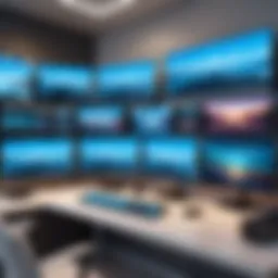 A modern streaming setup with multiple screens and high-quality cameras