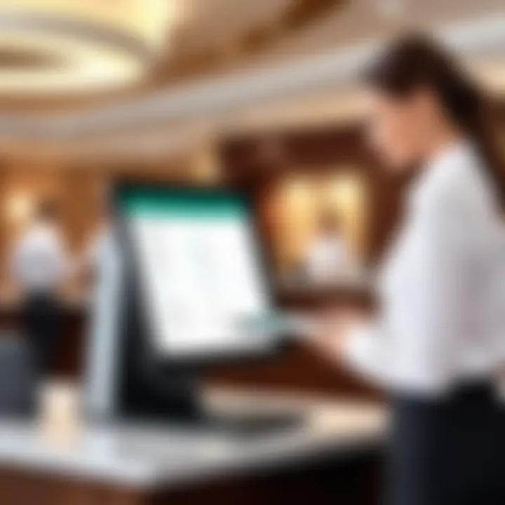 Hotel staff utilizing RMS software for guest check-in