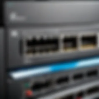 Close-up of high-performance network switch ports